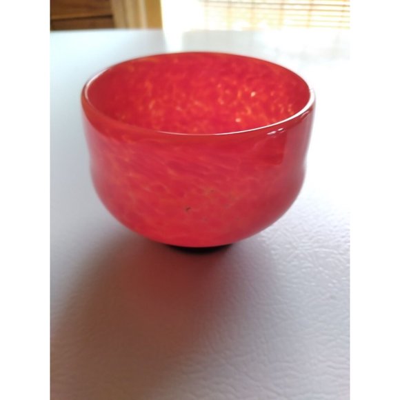 Vtg. lava red speckled art glass handblown footed votive vase signed O'dell 96 - Picture 11 of 15